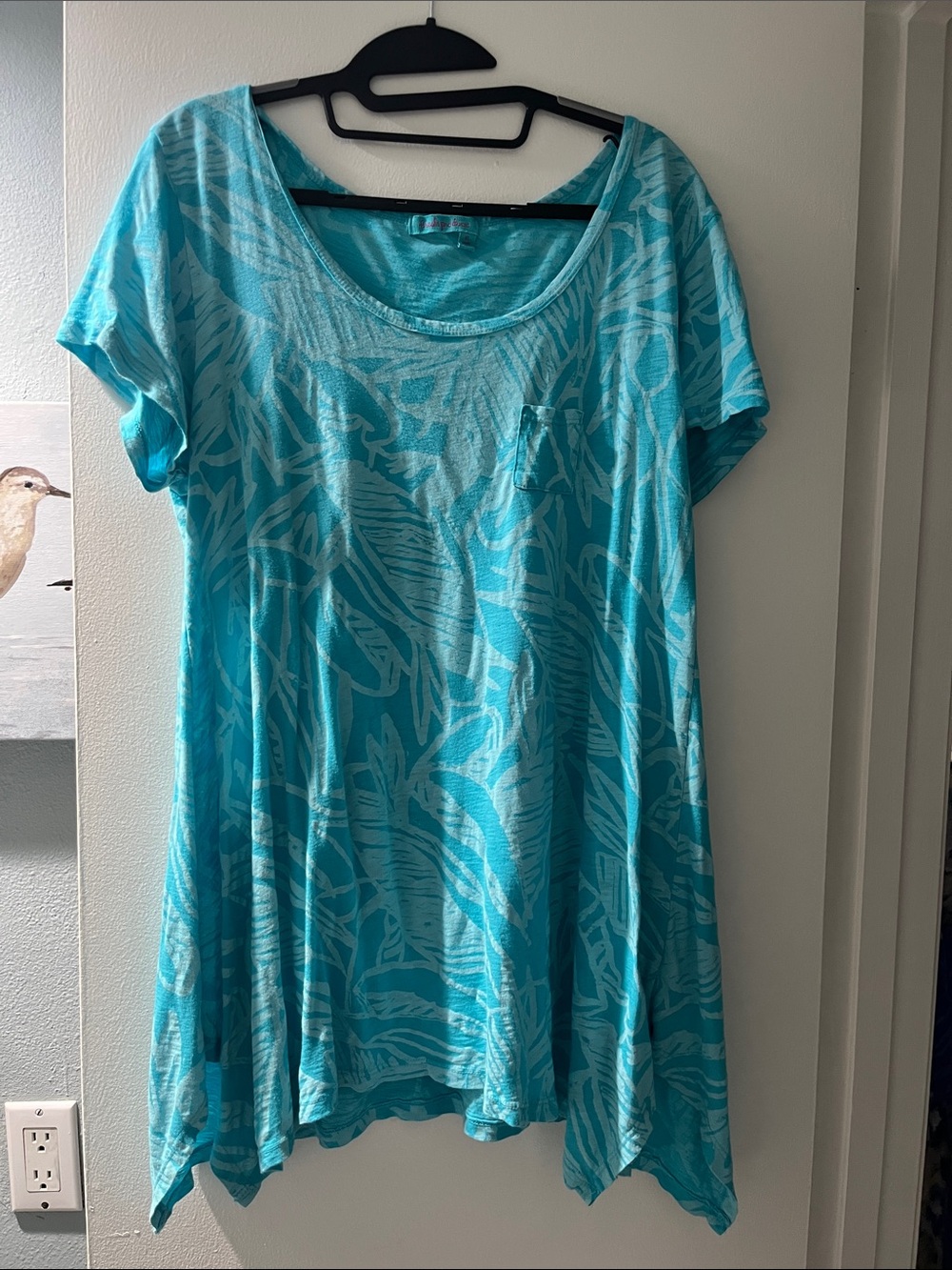 fresh produce Turquoise Leaf-Print Short-Sleeve Tunic